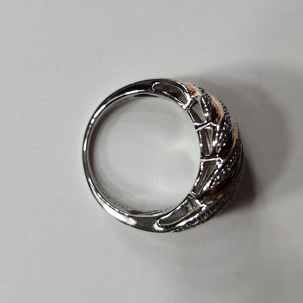 Michael Anthony Sterling Silver & Rose Gold Diamond Chip Ring - Picture 2 of 5